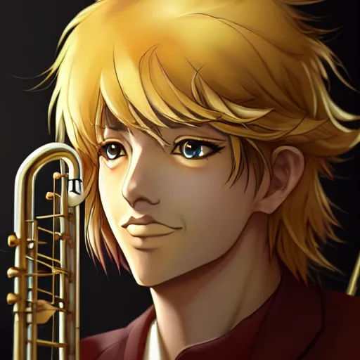 Image similar to portrait of alexander the great as a jazz musician, anime fantasy illustration by tomoyuki yamasaki, kyoto studio, madhouse, ufotable, square enix, cinematic lighting, trending on artstation