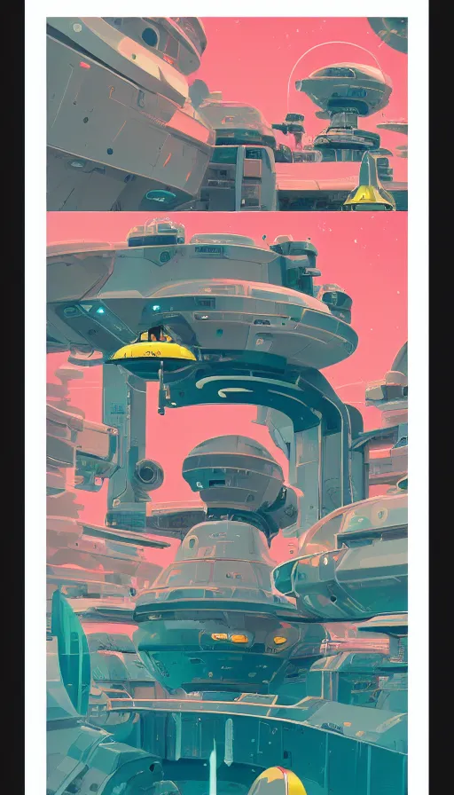 Image similar to spaceship emergency escape pods launch bay, sharp focus, james gilleard, moebius, print, risograph, cinematic, game art