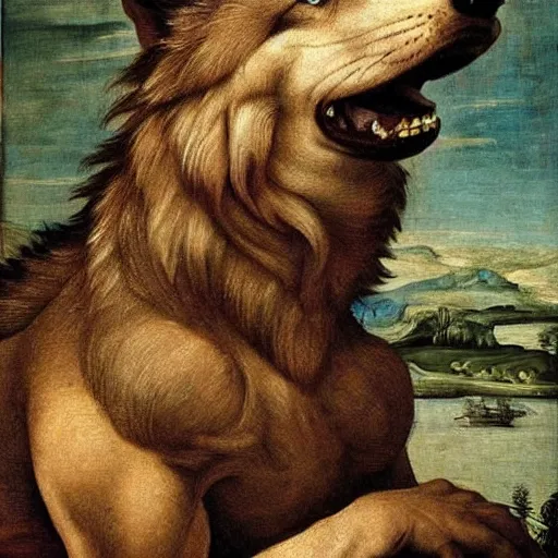 Prompt: retarded wolf portrait, renaissance painting