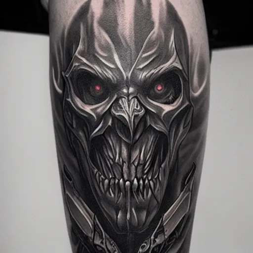 Prompt: detailed greyscale tattoo of diablo by Dmitriy Tkach