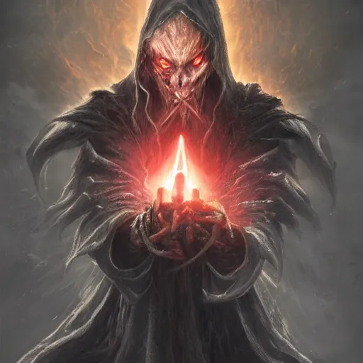 Image similar to A warlock casting an evil spell, dark fantasy, destruction, elden ring, dark souls, realistic, digital art, trending on artstation