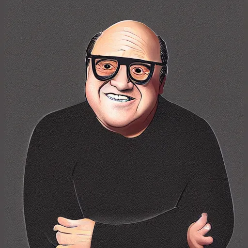 Image similar to artwork of Danny Devito by Justin Roiland