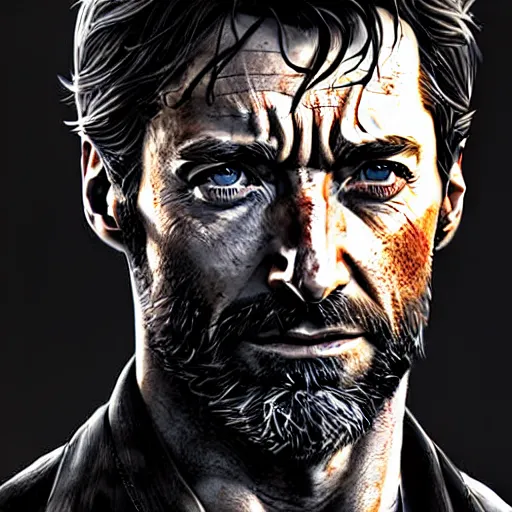 Prompt: beautiful digital portrait of hugh jackman as joel from the last of us, hdr, by artgerm