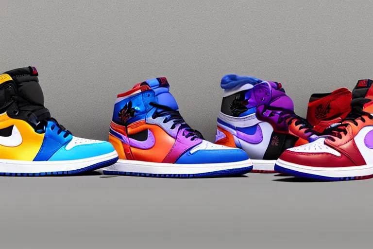 Image similar to jordan 1 sneaker made of colorful smoke