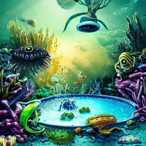 Image similar to underwater alien playground, photorealistic, detailed