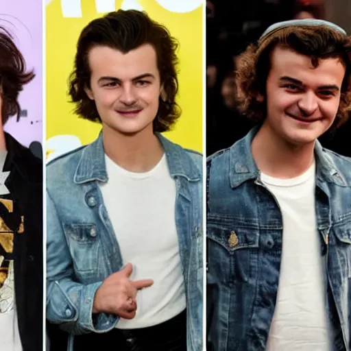 Image similar to joe keery, stranger things actor, anime, jojo's bizarre adventures, epic, steve harrington