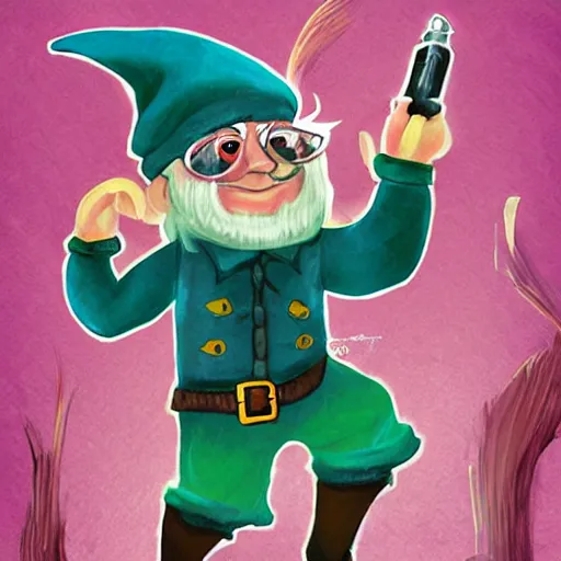 Prompt: Gnome Alchemist dressed like a mobster from the ant hill mob on Wacky Races, art by Hannah Barbara