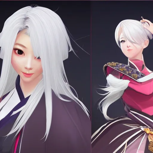 Prompt: Portrait of a japanese princess young lady, with white hair!!!! beauty artwork by Overwatch Art Team, white hair, ayaka genshin impact, ayaka, ayaka game genshin impact, ayaka