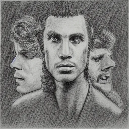 Image similar to highly detailed pencil sketch of 1 9 8 0's album cover,