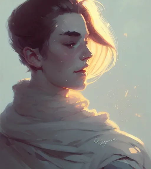 Image similar to portrait of cullen with a beautiful woman he loves by atey ghailan, by greg rutkowski, by greg tocchini, by james gilleard, by joe fenton, by kaethe butcher, dynamic lighting, gradient light blue, brown, blonde cream and white color scheme, grunge aesthetic