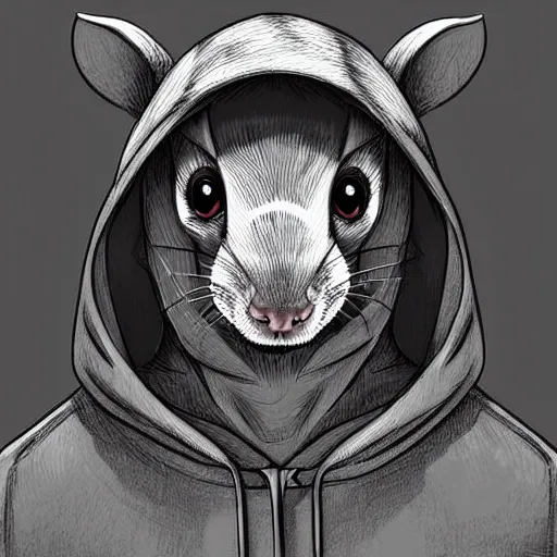 Image similar to a rat wearing a hoodie looking into the camera, furry art, furaffinity, symmetrical, highly detailed