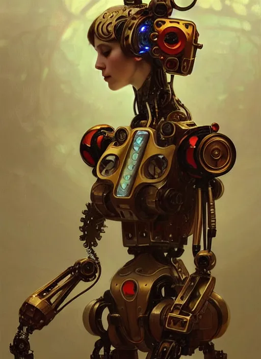 Image similar to a clowork robot, diffuse lighting, fantasy, intricate, elegant, highly detailed, lifelike, photorealistic, digital painting, artstation, illustration, concept art, smooth, sharp focus, art by john collier and albert aublet and krenz cushart and artem demura and alphonse mucha