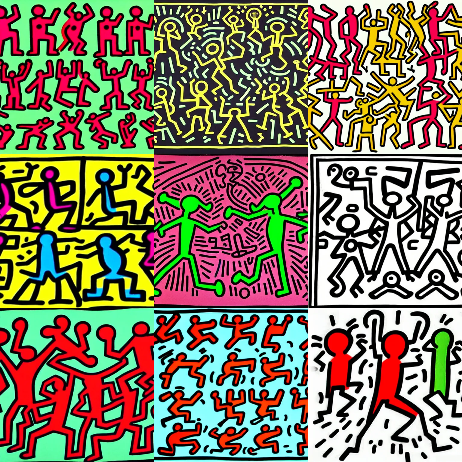 Prompt: dancing people in the style of keith haring