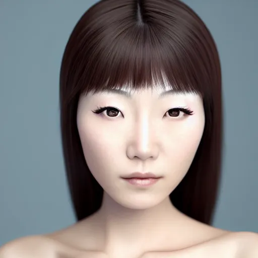 Image similar to pretty Japanese woman, headshot, 3/4 face turn, soft lights, photorealistic