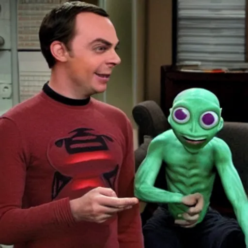 Image similar to paul the alien with sheldon cooper