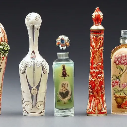 Prompt: french perfume bottles, c. 1 8 9 0 s - 1 9 3 0 s.