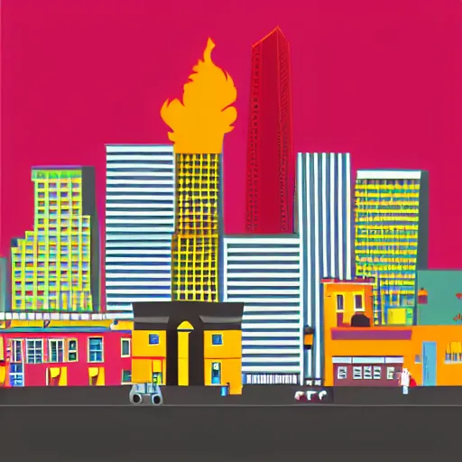 Prompt: city on fire. adobe illustrator.