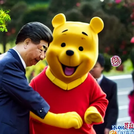 Image similar to Xi Jinping dressing up as Winnie the Pooh, caricature