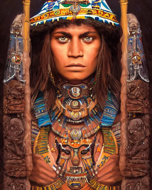 Prompt: digital painting of topa inca yupanqui, by filipe pagliuso and justin gerard, symmetric, fantasy, highly detailed, realistic, intricate, portrait, sharp focus, tarot card