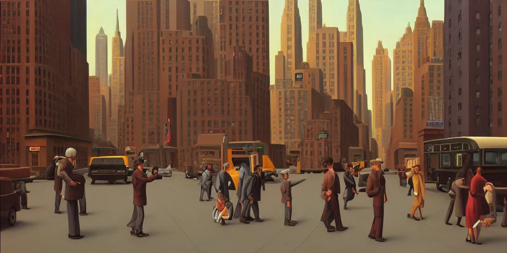 Image similar to new york city street in the morning, oil painting by george tooker