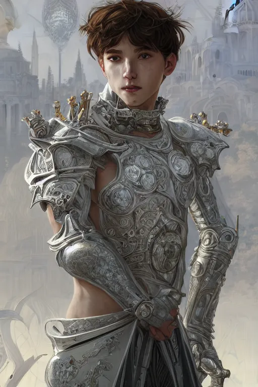 Image similar to portrait knights of Zodiac boy, matt white color mirror armor, in ruined Agora of Athens Sunrise, ssci-fi and fantasy, intricate and very very beautiful and elegant, highly detailed, Frostbite Engine, digital painting, artstation, concept art, smooth and sharp focus, illustration, art by tian zi and WLOP and alphonse mucha