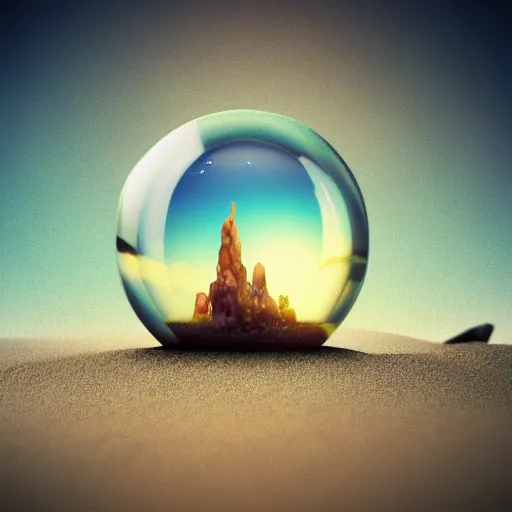 Prompt: a mini world in a crystal ball octane render hyperdetailed