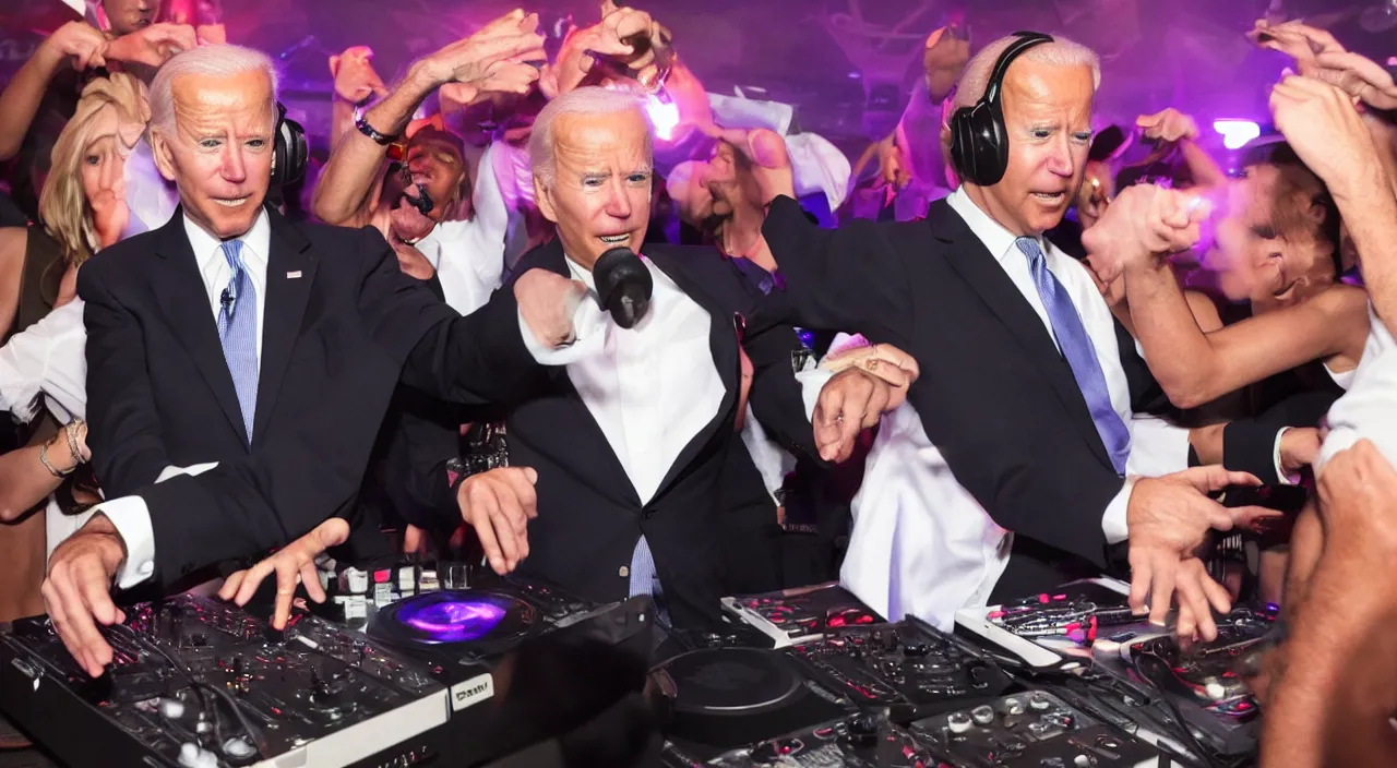 Prompt: joe biden being a dj at a club, realistic, detailed, 4 k