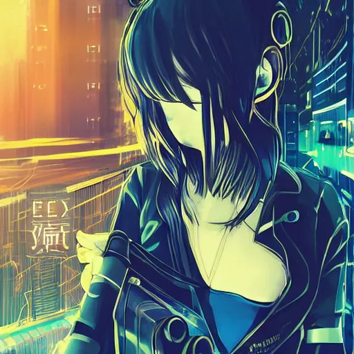 Image similar to Frequency indie album cover, luxury advertisement, blue filter, blue and black colors. Clean and detailed post-cyberpunk sci-fi close-up schoolgirl in asian city in style of cytus and deemo, blue flame, relaxing, calm and mysterious vibes, by Tsutomu Nihei, by Yoshitoshi ABe, by Ilya Kuvshinov, by Greg Tocchini, nier:automata, set in half-life 2, Matrix, GITS, Blade Runner, Neotokyo Source, Syndicate(2012), dynamic composition, beautiful with eerie vibes, very inspirational, very stylish, with gradients, surrealistic, dystopia, postapocalyptic vibes, depth of field, mist, rich cinematic atmosphere, perfect digital art, mystical journey in strange world, beautiful dramatic dark moody tones and studio lighting, shadows, bastion game, arthouse