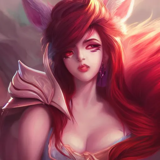 Image similar to Ahri, League of legends, fantasy, portrait, highly detailed, digital painting, trending on artstation, concept art, sharp focus, illustration