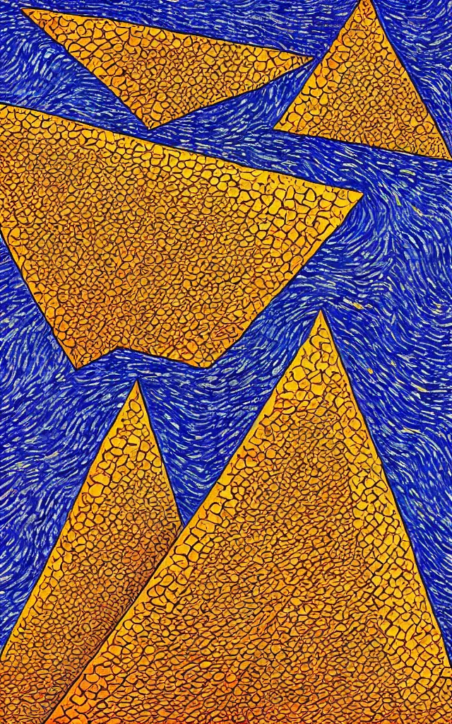 Prompt: triangles. retro art by jean giraud and van gogh.