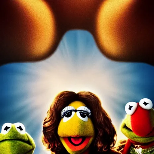 Image similar to The muppets in Dune (2021) wide angle battle scene, highly textured, hyperrealism, god rays, award winning, gritty