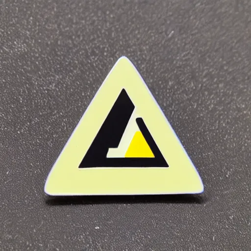 Prompt: a triangle enamel pin of a caution hazard label, smooth curves