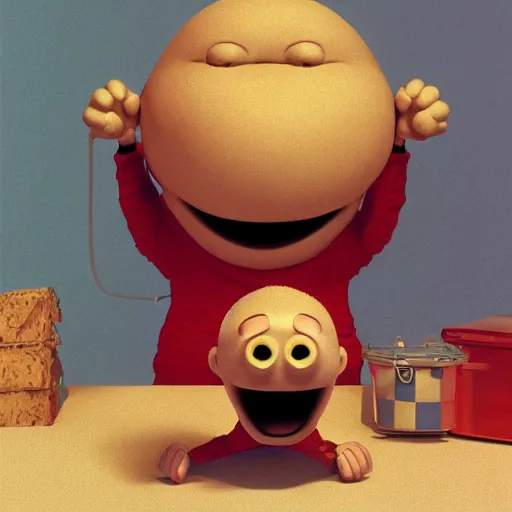 Prompt: little mr malaka screaming by roger hargreaves and jim henson and norman rockwell, octane render