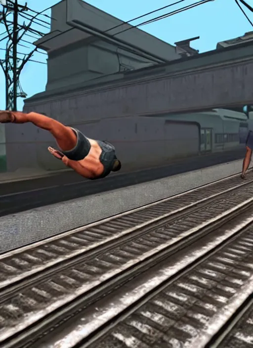 Image similar to cj suplexes the train, gta, train