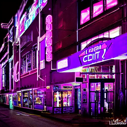Image similar to neon purple blinking lights on a neon city