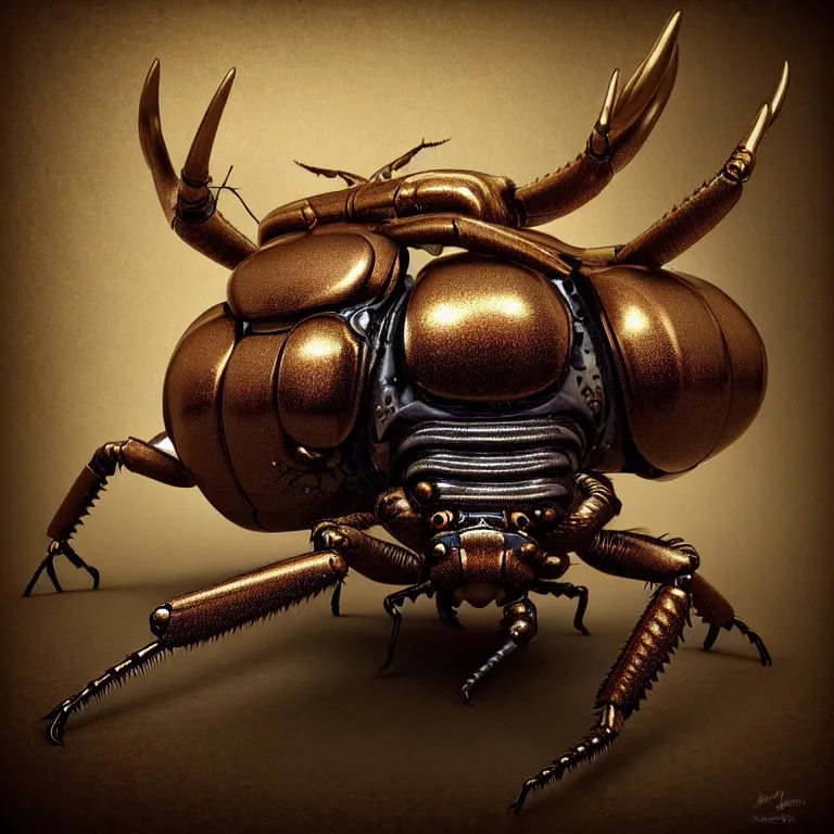 Image similar to steampunk stag beetle, biomechanical, 3 d model, unreal engine realistic render, 8 k, micro detail, intricate, elegant, highly detailed, centered, digital painting, smooth, sharp focus, illustration, artgerm, tomasz alen kopera, by wlop