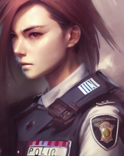 Image similar to Hyper realistic painting of a beautiful girl in a police uniform, hyper detailed, anime, by greg rutkowski, trending on artstation