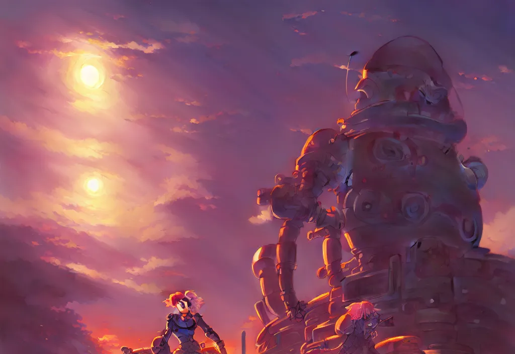 Image similar to a chubby futuristic tombstone, golden hour, intricate oil painting, high detail illustration, sharp high detail, manga and anime 1 9 9 9, official fanart behance hd artstation by jesper ejsing and makoto shinkai, 4 k,