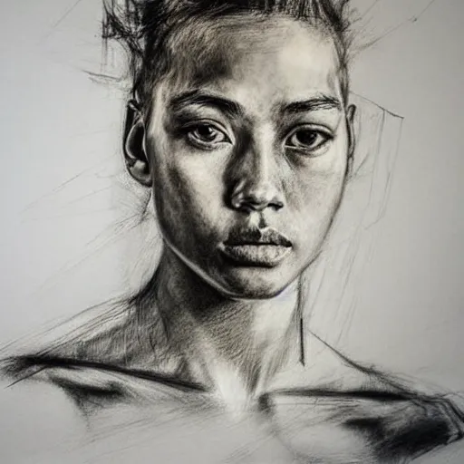 Prompt: portrait of Aloy, pencil drawing, incredible, in the syle of Guy Denning