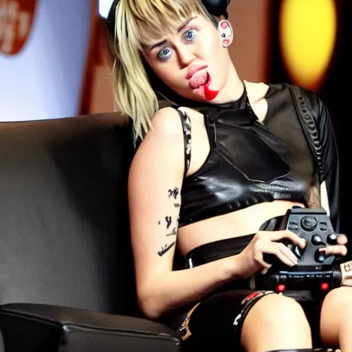 Image similar to Miley Cyrus playing video games