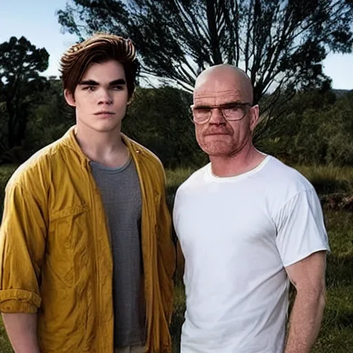 Image similar to kj apa with walter white, still from breaking bad