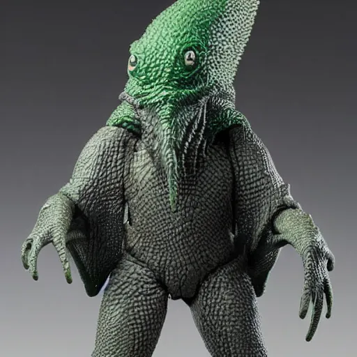 Image similar to 1980s action figure of Cthulu creature, studio photography isolated on a white background,