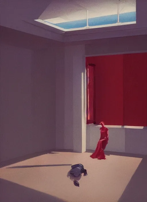 Image similar to time does not exist anymore by edward hopper and james gilleard, zdzislaw beksinski, open ceiling, highly detailed, painted by francis bacon, painted by james gilleard, surrealism, airbrush, ilya kuvshinov, wlop, stanley artgerm, very coherent, art by takato yamamoto and james jean