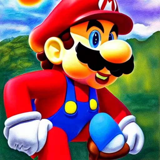 Image similar to mario oil painted ( highly detailed, greatly painted, great quality )