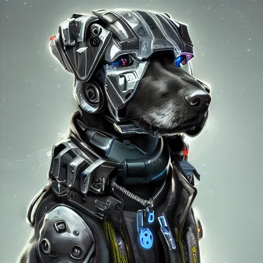 Image similar to Cyberpunk cyborg dog , digital art , highly detailed , high contrast, beautiful lighting, award winning , trending on art station, photorealistic, 8k