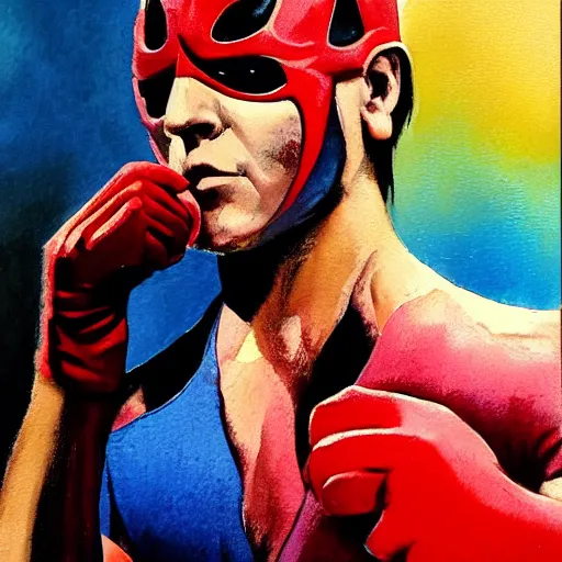 Prompt: photorealistic picture, by bob peak and alex ross, rey mysterio wwf debut, gouache and wash paints, fine details, fine intricate, fine facial proportionate, fine body proportionate, fine fix broken line, fine fix duplicate line, fine background proportionate, smooth focus, sharp details, bokeh, 4 k, fine 5 k details