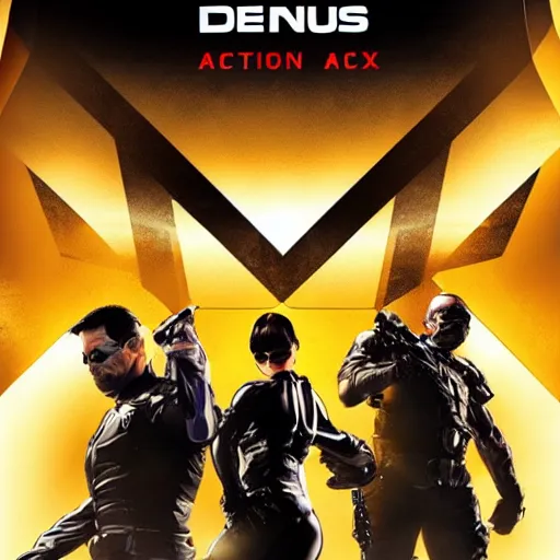 Prompt: Deus Ex as an action movie poster