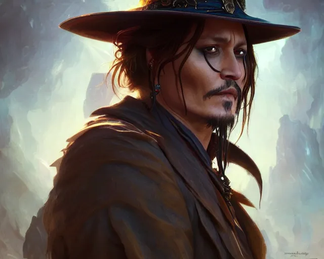 Image similar to photography of johnny depp, deep focus, d & d, fantasy, intricate, elegant, highly detailed, digital painting, artstation, concept art, matte, sharp focus, illustration, hearthstone, art by artgerm and greg rutkowski and alphonse mucha