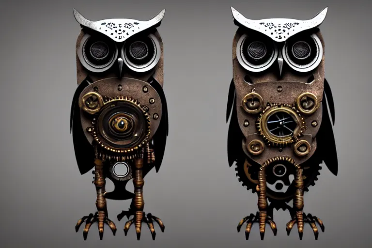 Image similar to iron owl, steampunk style, consists of many parts, many parts, high quality, 8 k