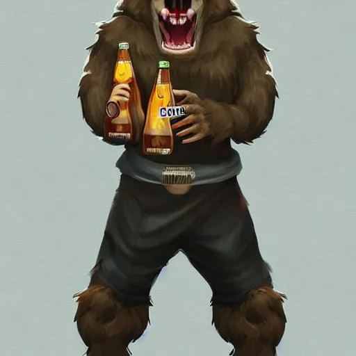 Image similar to a humanoid german shepherd beast - man in soccer style, holding a bottle of beer, artstation, concept art, smooth, sharp foccus ilustration, artstation